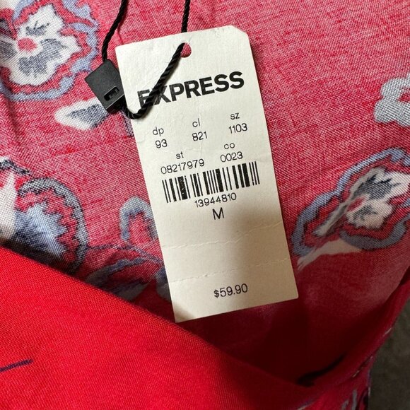 Express Maxi Skirt Womens M Red Maxi High Low Floral Pull On Faux Wrap Boho NEW - Picture 4 of 8